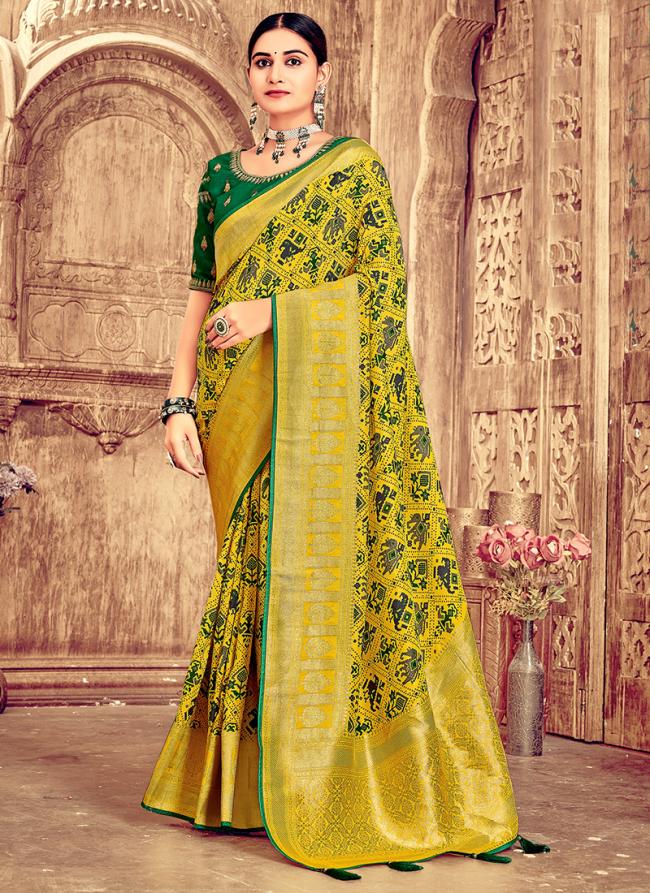 Pure Dola Silk Yellow Wedding Wear Weaving Saree